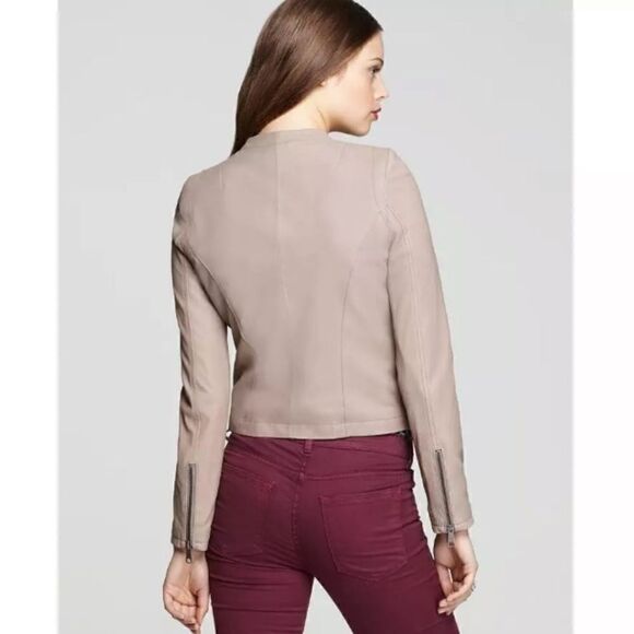 Joie Kellyn Opal Leather Taupe Cream Jacket  Zipper Size M - Picture 4 of 15